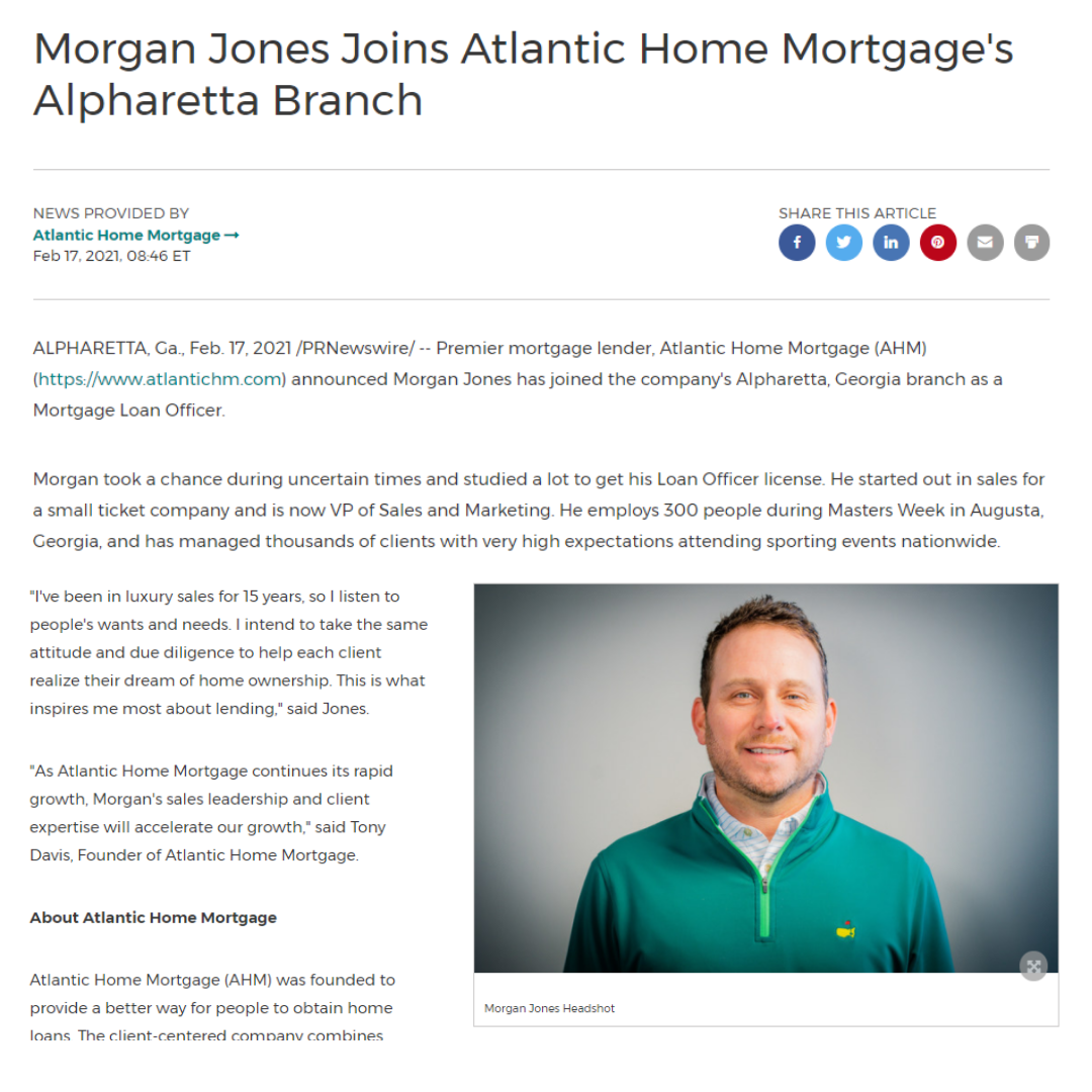Morgan Jones Joins Atlantic Home Mortgage